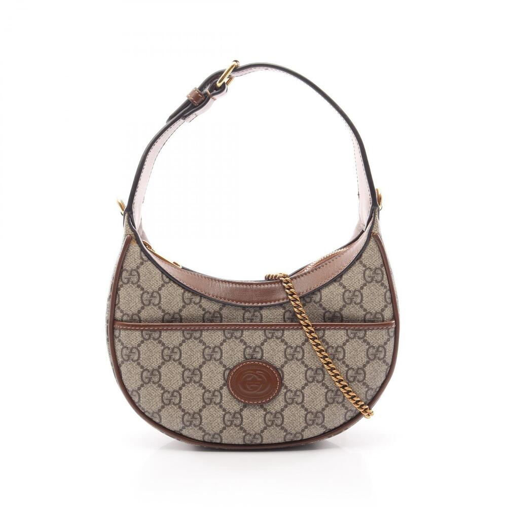 Gucci Half Moon GG Supreme Handbag Canvas Leather Beige Cream Brown